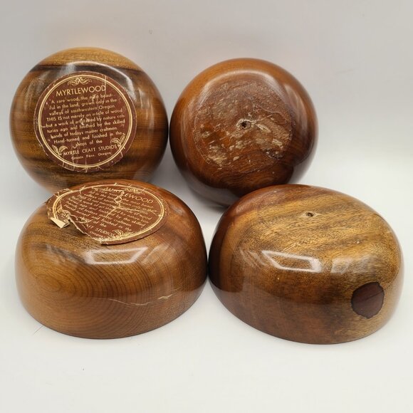 Lot 4 Vintage Myrtlewood Bowls Myrtle Craft Studios Oregon 5" For Refinishing - Picture 4 of 14